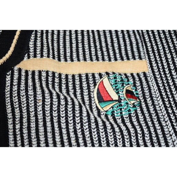 Vtg St Croix Sweater Mens M Black Stripe Cardigan Sail boats  Made in USA - Picture 2 of 9
